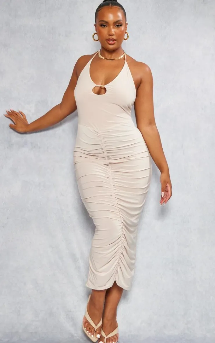 Plus Cut Out Ruched Midi Dress-PrettyLittleThing Sale