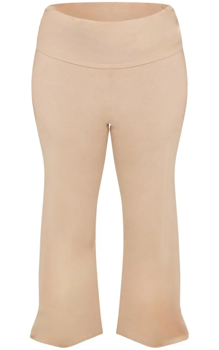 Outlet PrettyLittleThing Plus Fold Over Soft Touch Flared Pants Stone