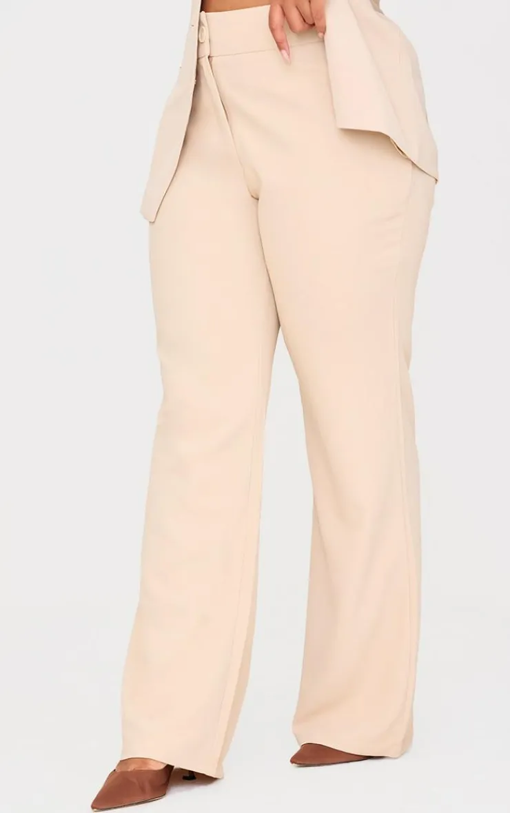 Online PrettyLittleThing Plus High Waisted Wide Leg Pants Stone