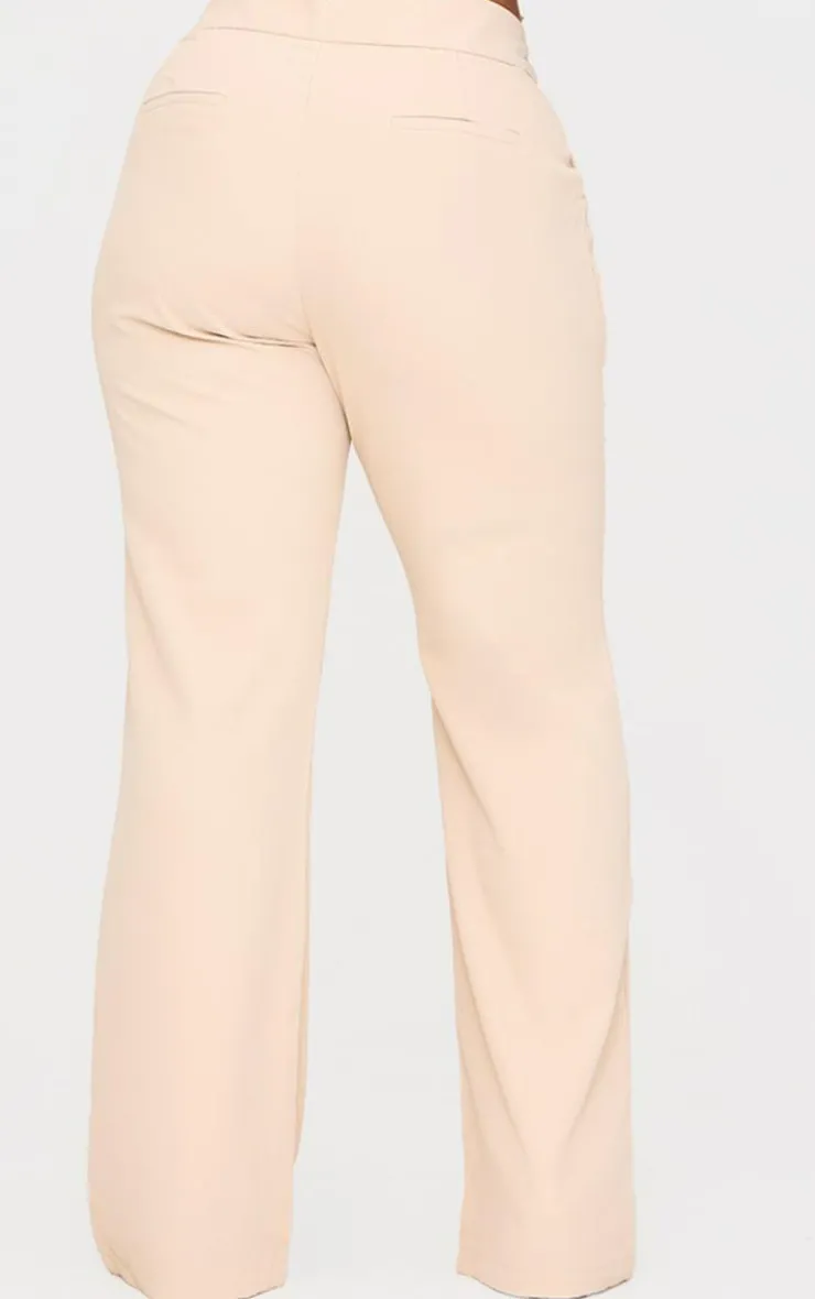 Online PrettyLittleThing Plus High Waisted Wide Leg Pants Stone