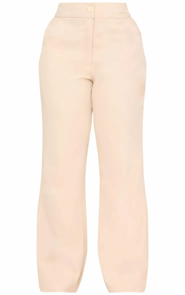 Online PrettyLittleThing Plus High Waisted Wide Leg Pants Stone