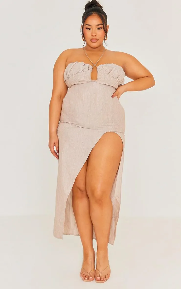 Plus Side Split Halterneck Midi Dress-PrettyLittleThing Sale