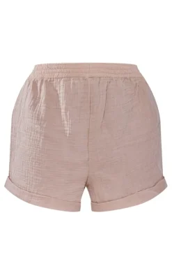 Clearance PrettyLittleThing Plus Textured Linen Look Floaty Shorts Stone