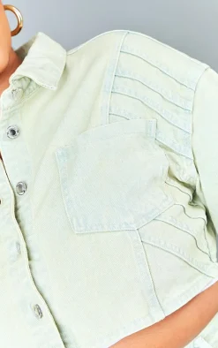 Best PrettyLittleThing Plus Vintage Wash Seam Detail Crop Denim Jacket Stone