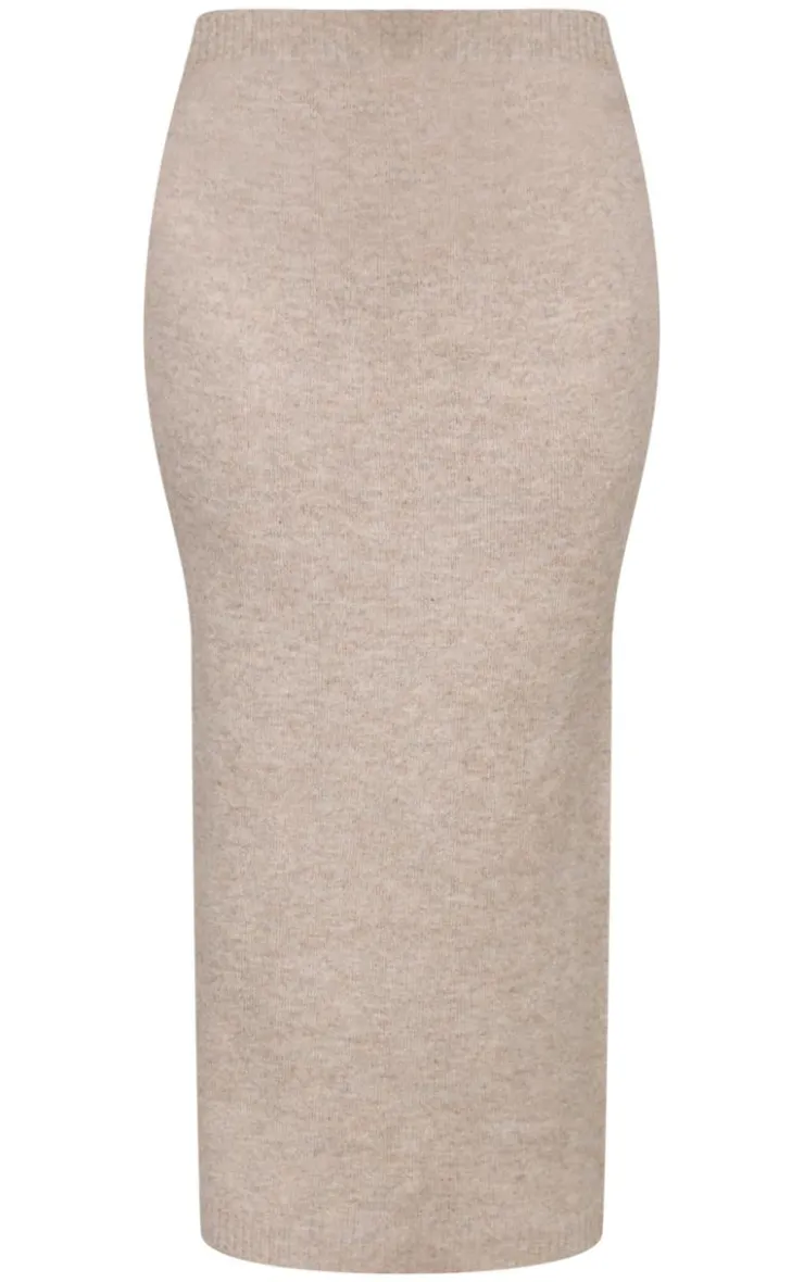 Outlet PrettyLittleThing Plus Melange Soft Knit Maxi Skirt Taupe