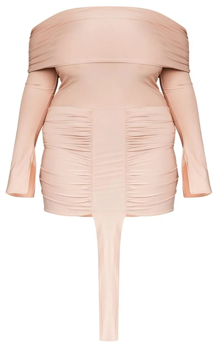 Plus Slinky Drape Detail Bardot Bodycon Dress-PrettyLittleThing Hot