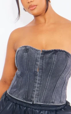 PrettyLittleThing Corsets*Plus Hook And Eye Bandeau Denim Corset