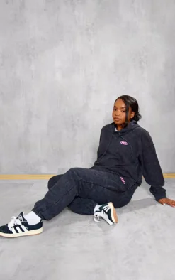 PrettyLittleThing Black Sweatsuits*Plus Plt Graphic Acid Wash Puff Printed Hoodie