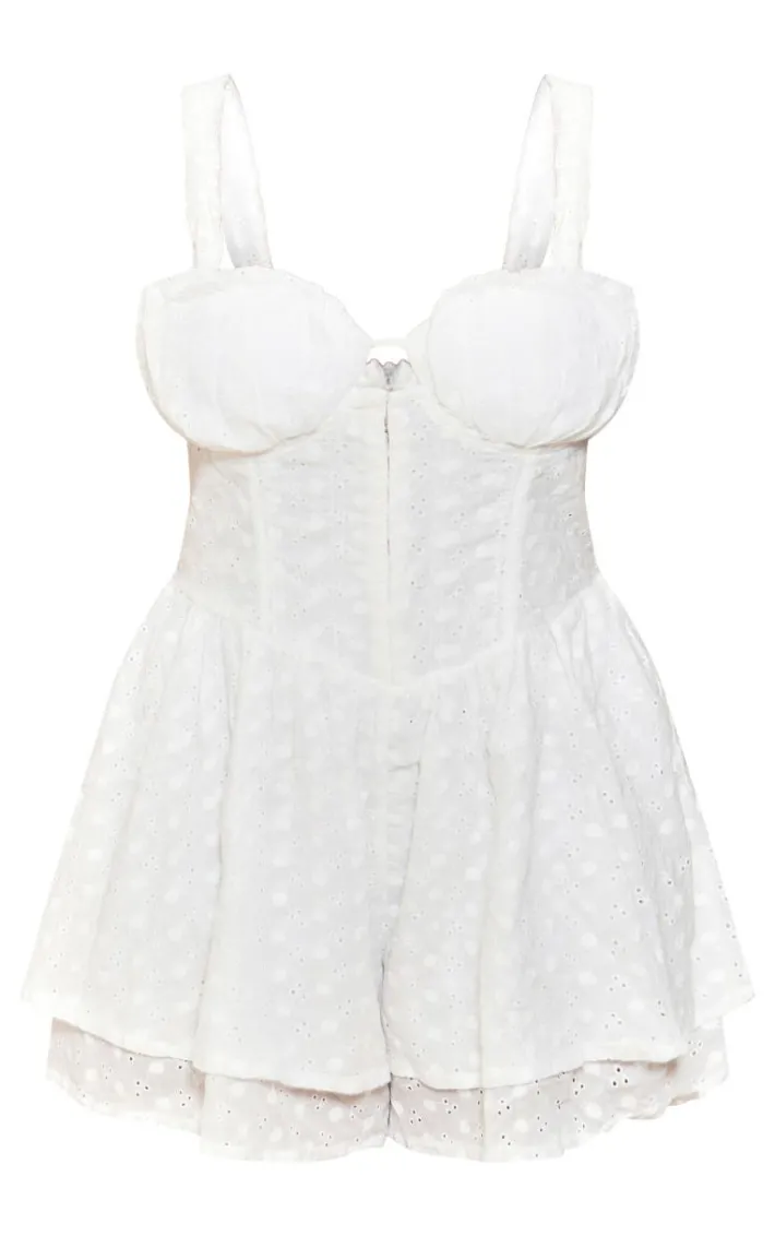 Plus White Broderie Hook And Eye Romper