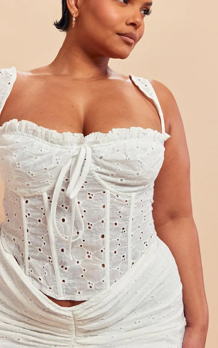 New PrettyLittleThing Plus Broderie Structured Corset Top White