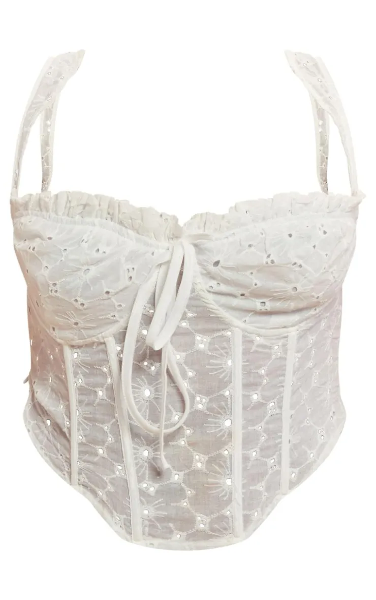 New PrettyLittleThing Plus Broderie Structured Corset Top White