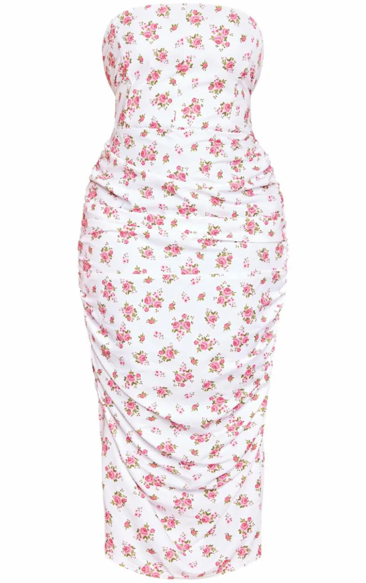 Plus Floral Print Strapless Corset Ruched Side Maxi Dress-PrettyLittleThing Outlet