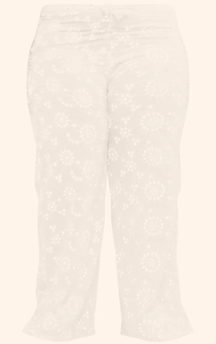 Outlet PrettyLittleThing Plus Flower Detail Wide Leg Pants White