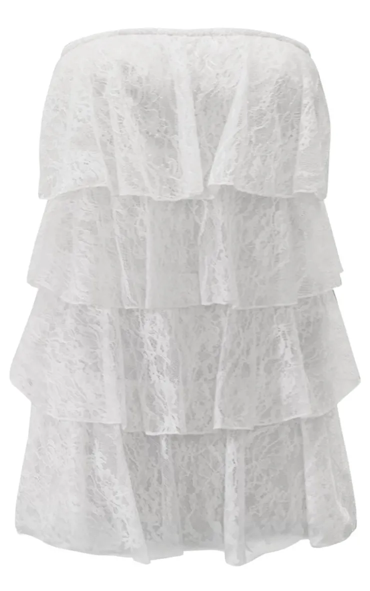 Plus Lace Tiered Ruffle Micro Mini Dress-PrettyLittleThing Outlet