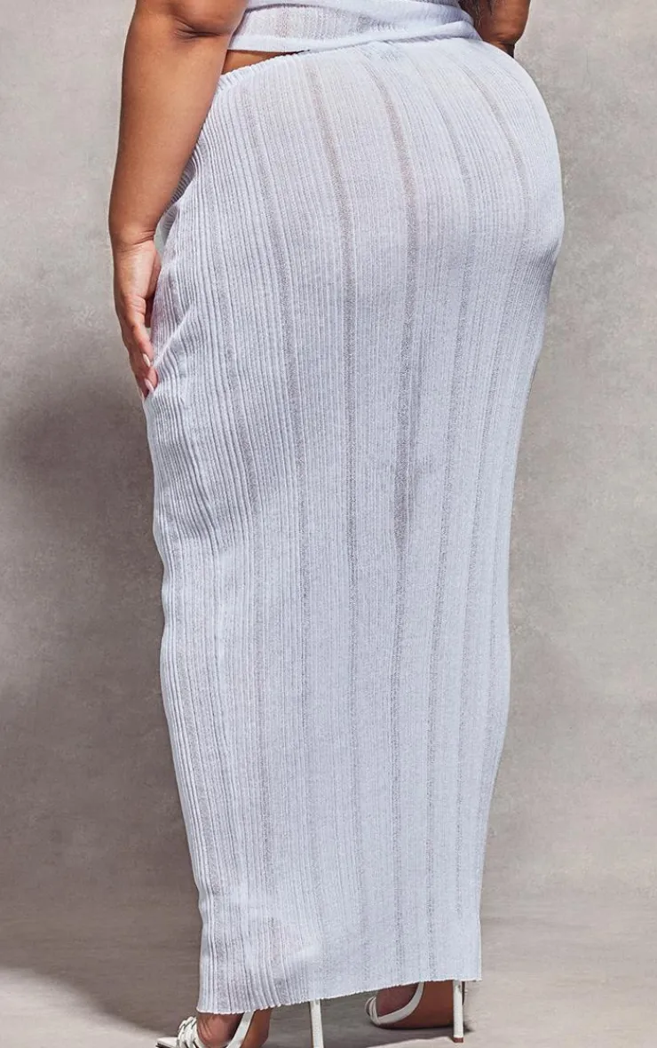 Outlet PrettyLittleThing Plus Sheer Knit Low Rise Maxi Skirt White