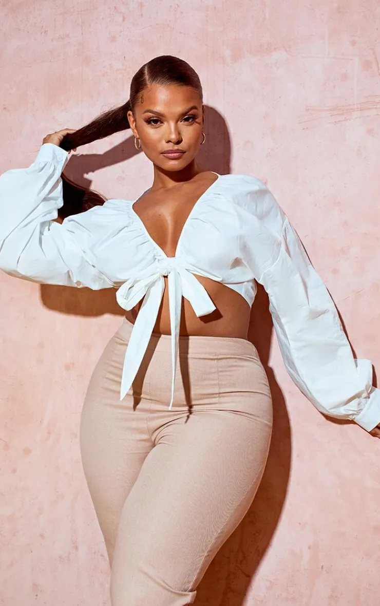 PrettyLittleThing Blouses*Plus Tie Front Ruched Blouse