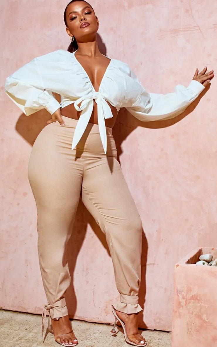 PrettyLittleThing Blouses*Plus Tie Front Ruched Blouse