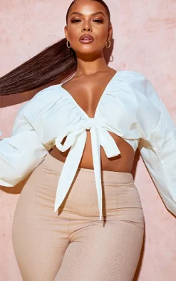 PrettyLittleThing Blouses*Plus Tie Front Ruched Blouse