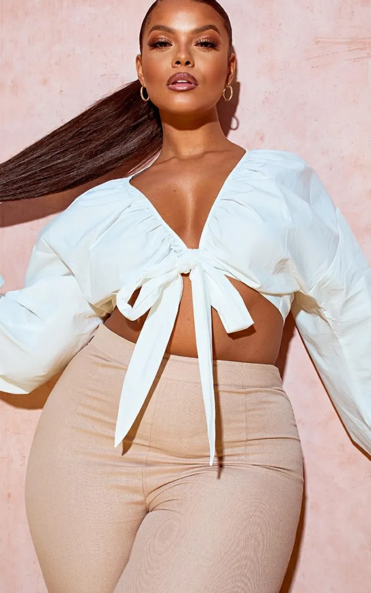 PrettyLittleThing Blouses*Plus Tie Front Ruched Blouse