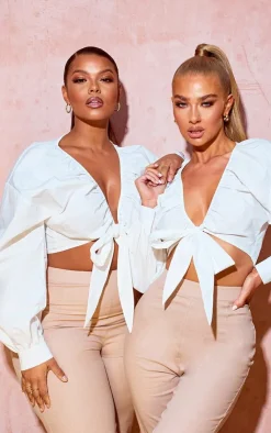 PrettyLittleThing Blouses*Plus Tie Front Ruched Blouse