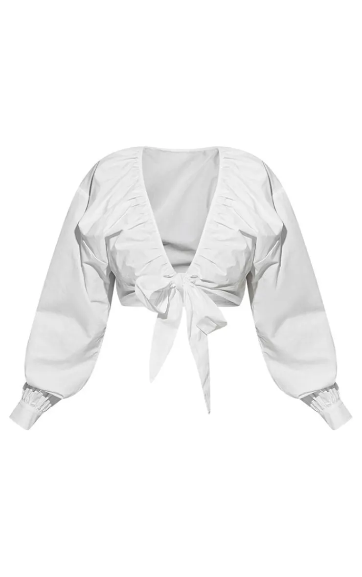 PrettyLittleThing Blouses*Plus Tie Front Ruched Blouse