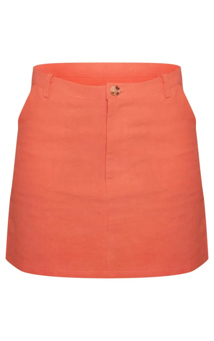 Discount PrettyLittleThing Premium Linen Look Tailored Mini Skirt Coral