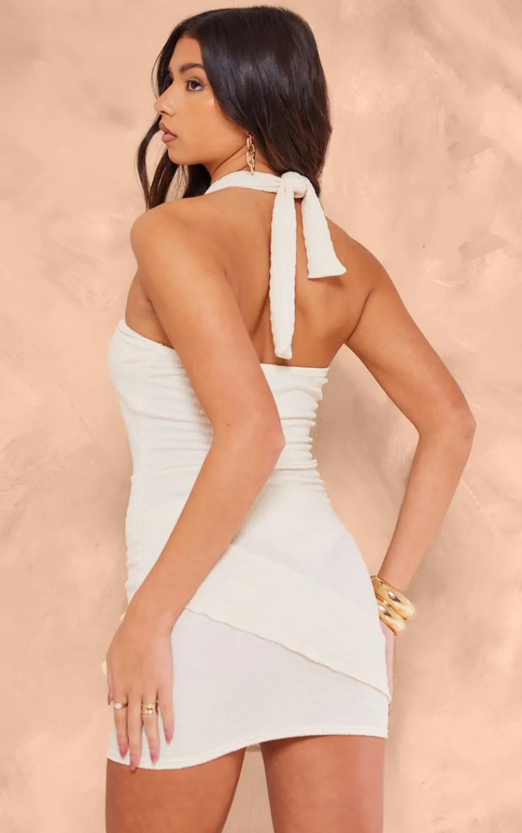 Premium Textured Halterneck Cut Out Bodycon Dress-PrettyLittleThing Online