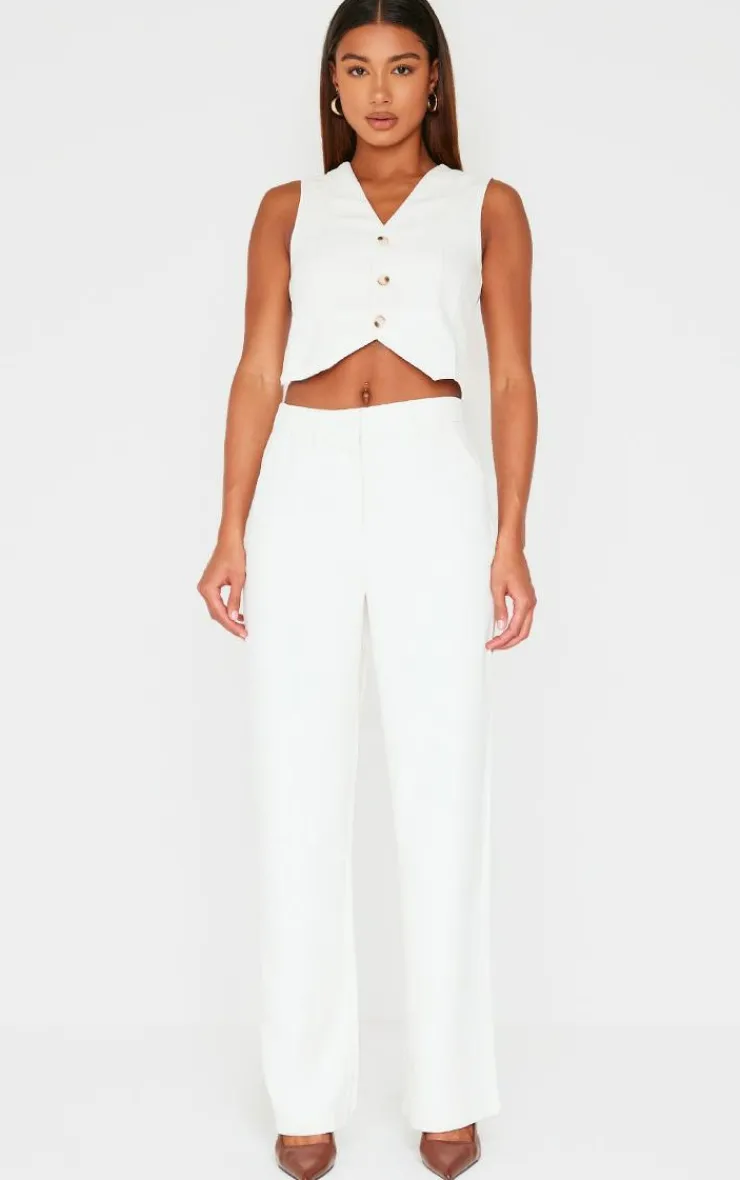 Outlet PrettyLittleThing Premium Textured Tailored Seam Detail Vest Cream