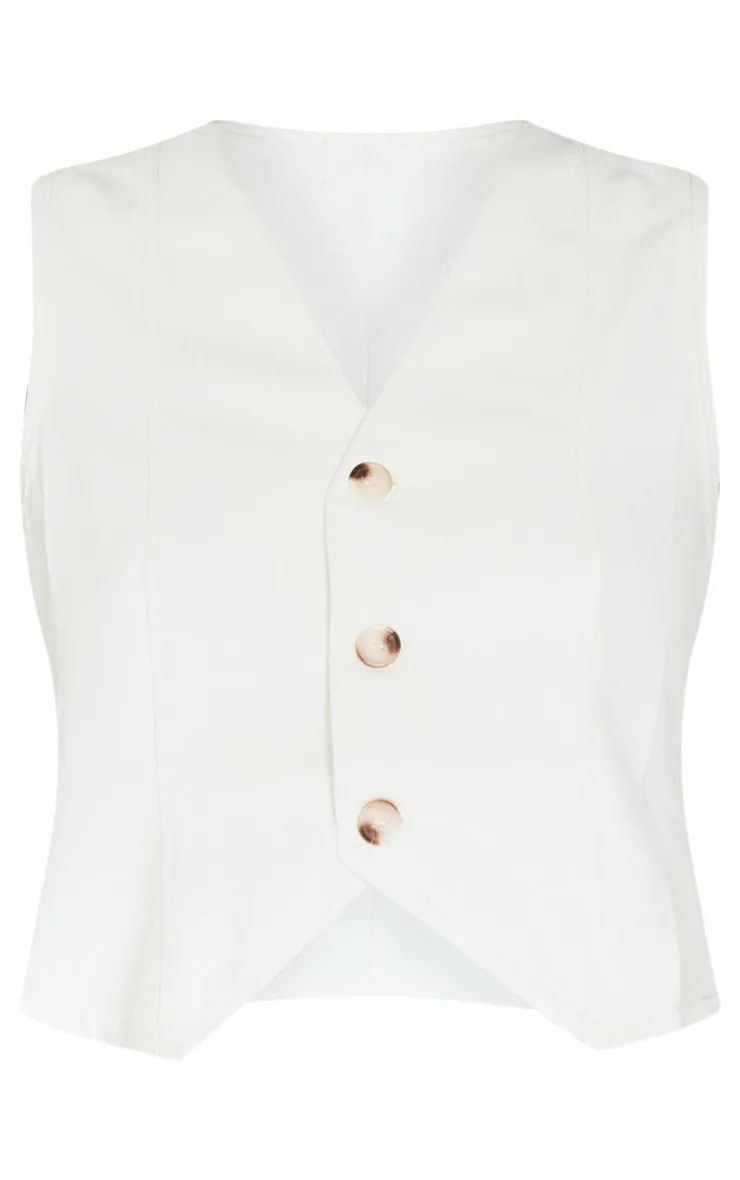Outlet PrettyLittleThing Premium Textured Tailored Seam Detail Vest Cream