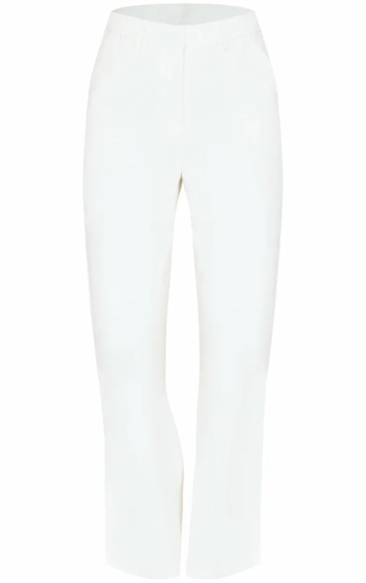 Hot PrettyLittleThing Premium Textured Tailored Seam Straight Leg Pants Cream