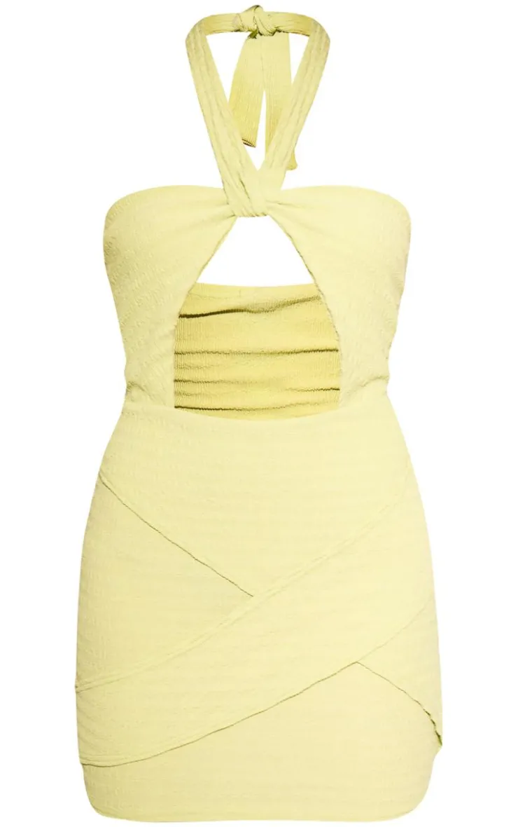 Premium Textured Halterneck Cut Out Detail Bodycon Dress-PrettyLittleThing Best
