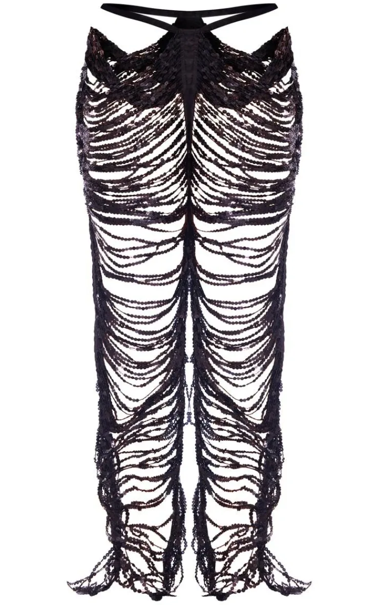 Outlet PrettyLittleThing Premium Plus Sequin Low Rise Pants Black
