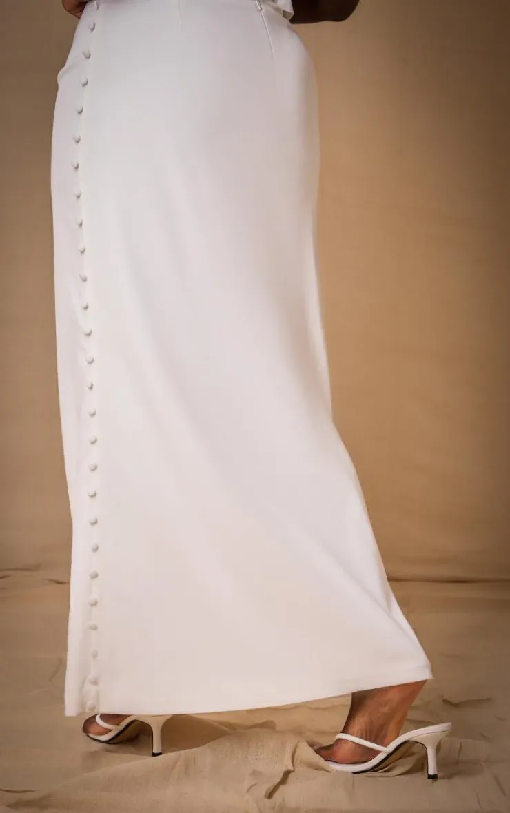New PrettyLittleThing Premium Plus Woven Button Detail Maxi Skirt White