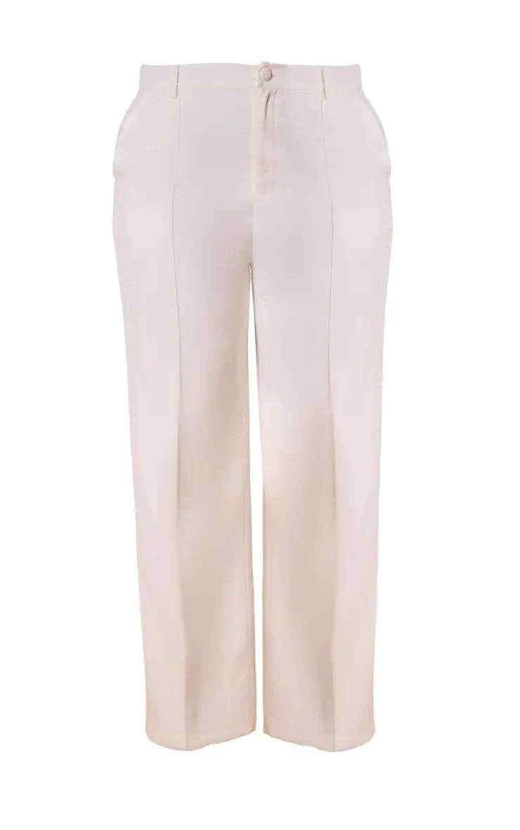 Hot PrettyLittleThing Premium Plus Woven Pin Tuck Straight Leg Pants White