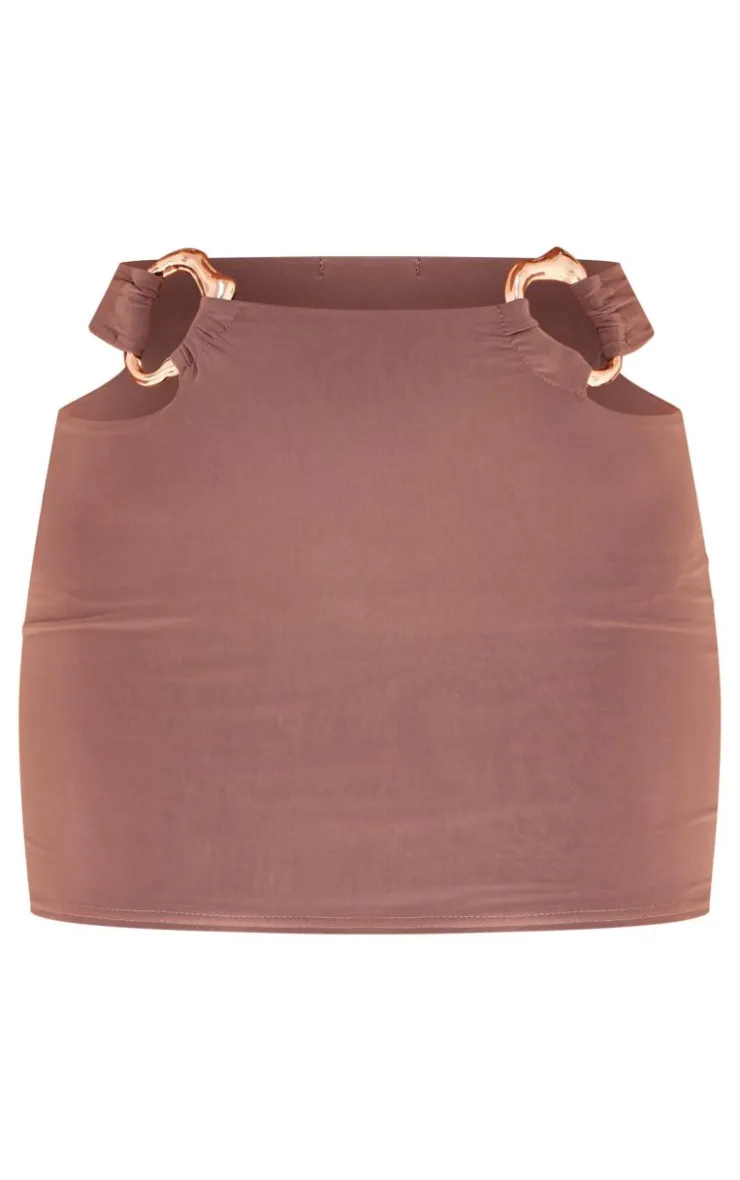 New PrettyLittleThing Premium Double Layer Slinky Ring Detail Mini Skirt Taupe