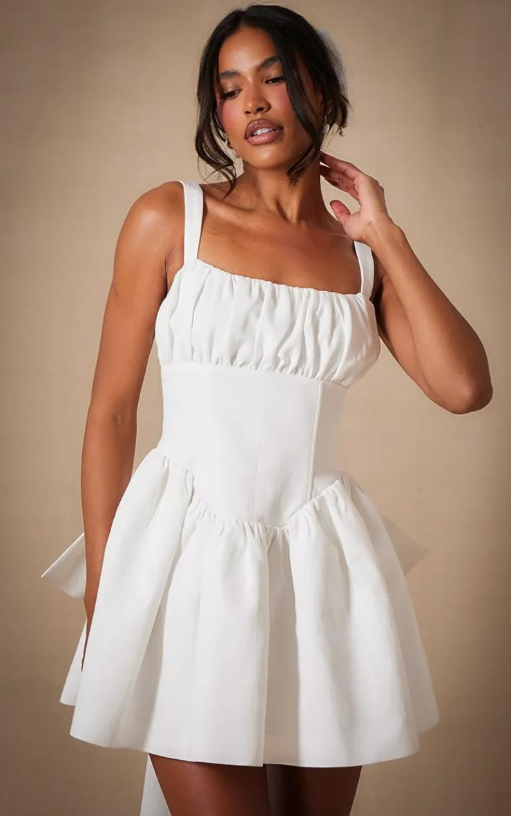 Premium Woven Bow Detail Mini Dress-PrettyLittleThing Outlet