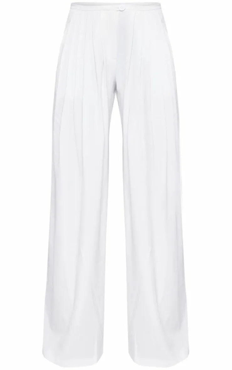 PrettyLittleThing Premium Woven Pleated Waistband Extreme Wide Leg Pants White
