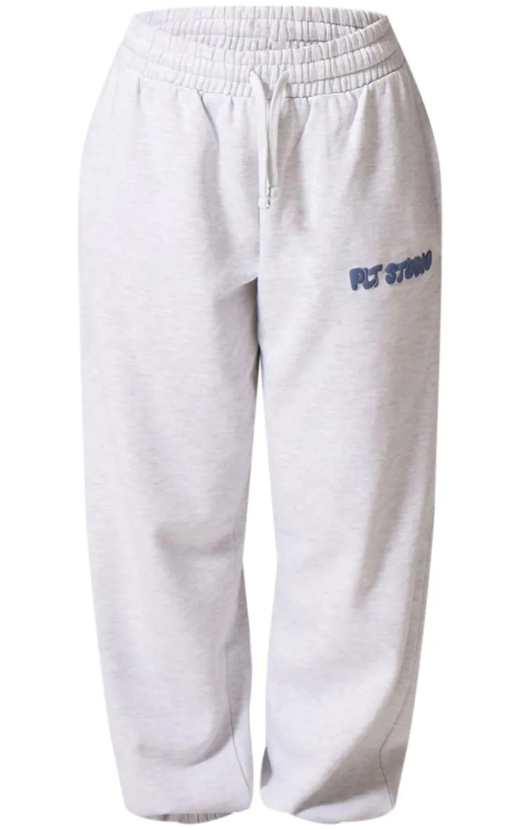 PrettyLittleThing Christmas Shop*Ash Grey Premium Studio Print Cuffed Sweatpants