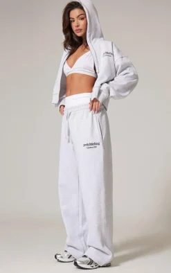 Best PrettyLittleThing Premium Print Wide Leg Sweatpants Ash Grey