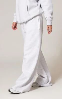 PRETTYLITTLETHING Ash Grey Printed Back Pocket Wide Leg Sweatpants