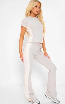 Clearance PrettyLittleThing Beige Cotton Panel Detail T Shirt Moss Grey