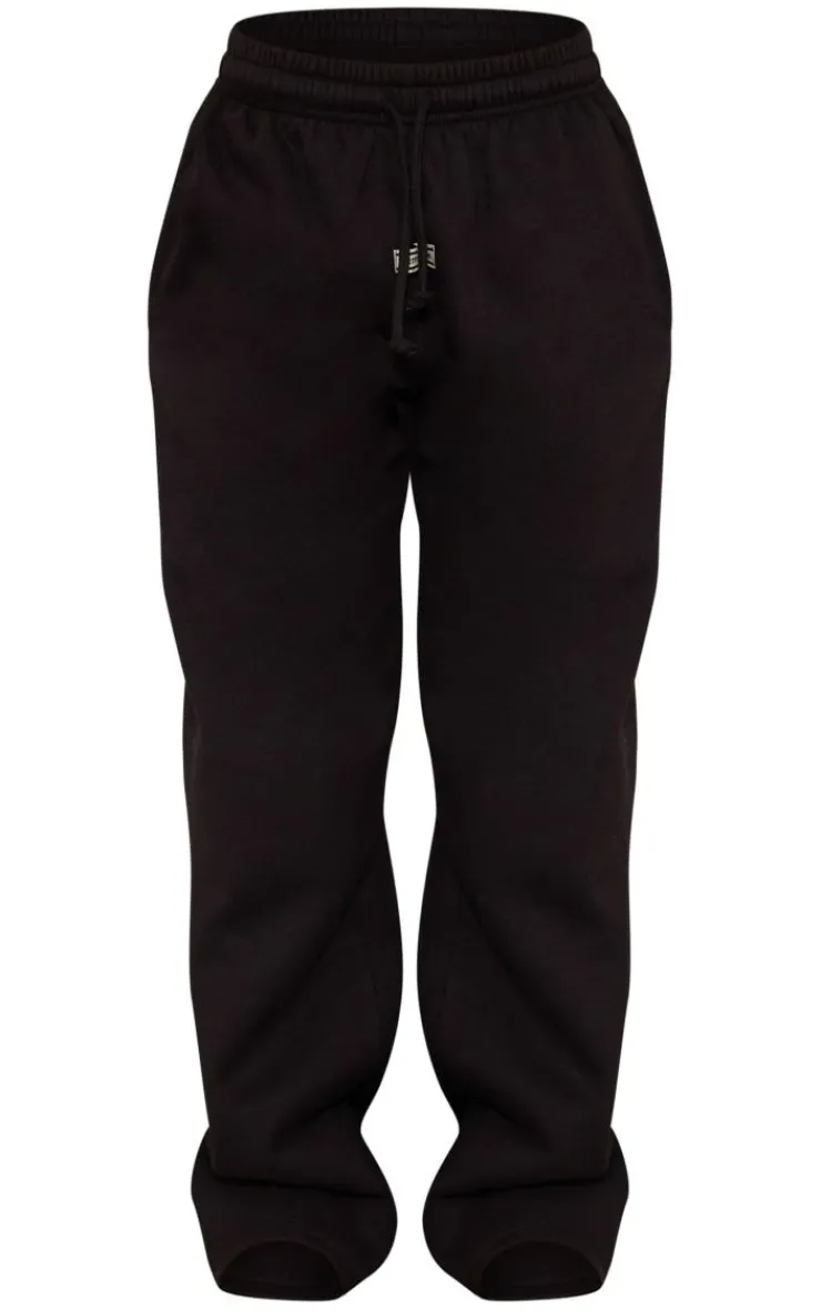 Online PrettyLittleThing Badge Detail Mid Rise Wide Leg Sweatpants Black