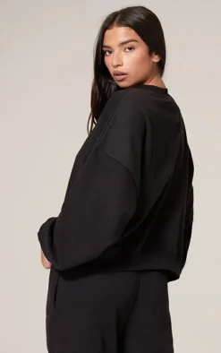 New PrettyLittleThing Boxy Embroidered Sweatshirt Black