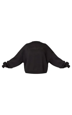 New PrettyLittleThing Boxy Embroidered Sweatshirt Black