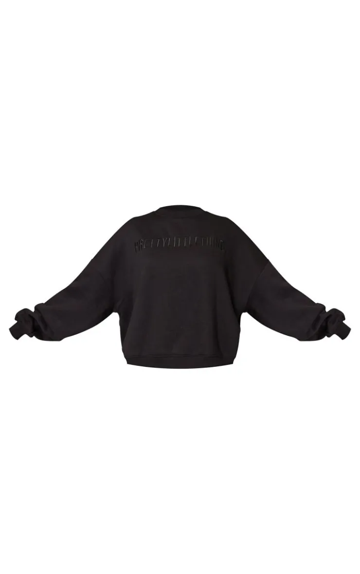New PrettyLittleThing Boxy Embroidered Sweatshirt Black