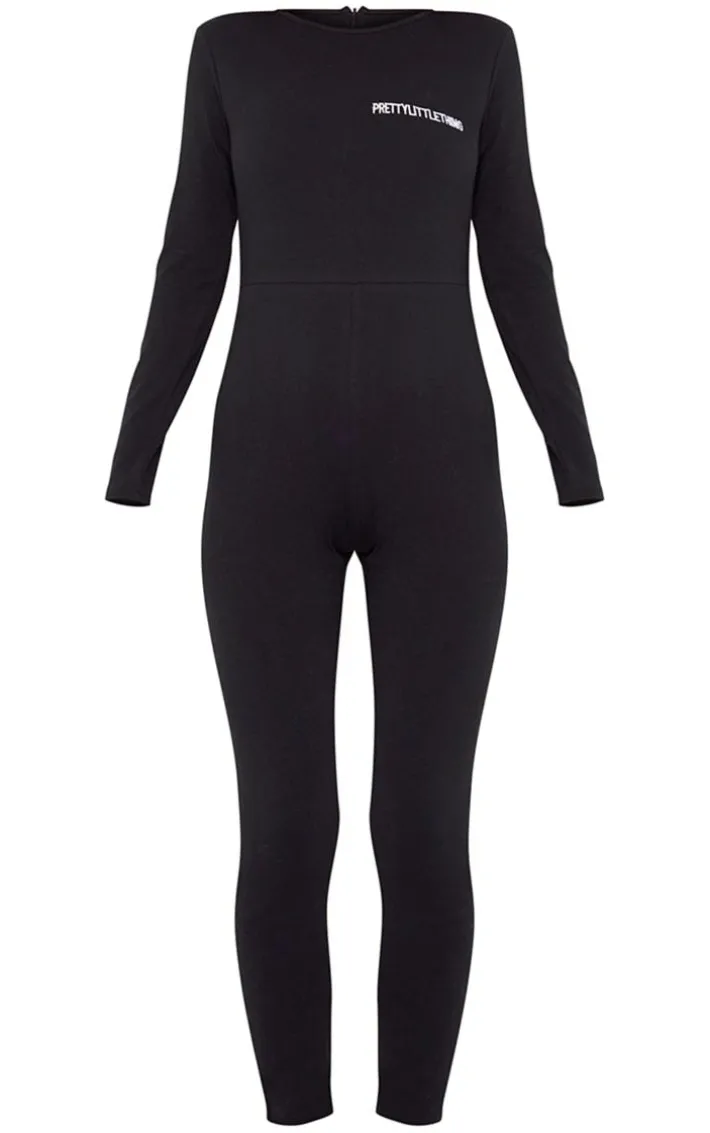 PRETTYLITTLETHING Black Cotton Long Sleeve Jumpsuit