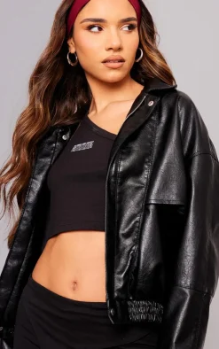 Clearance PrettyLittleThing Cotton One Shoulder Asymmetric Crop Top Black