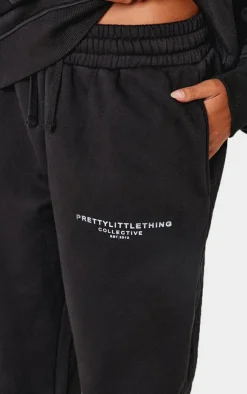 Discount PrettyLittleThing Collective Printed Wide Leg Sweatpants Black