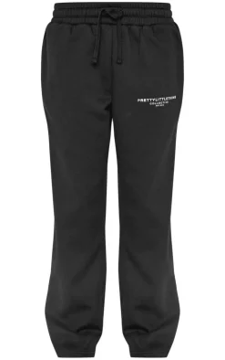 Discount PrettyLittleThing Collective Printed Wide Leg Sweatpants Black