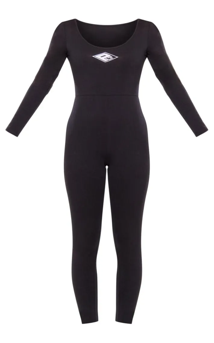 PRETTYLITTLETHING Black Embroidered Scoop Neck Jumpsuit